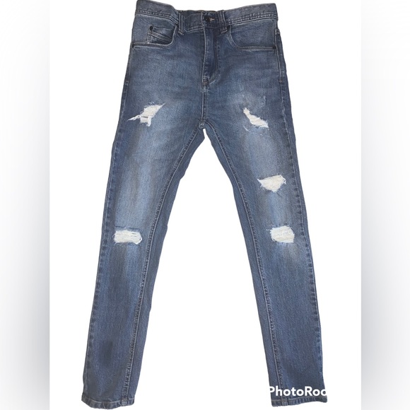 Men’s Empyre Verge Lap Blue Distressed Tapered Skinny Jeans - Picture 5 of 14